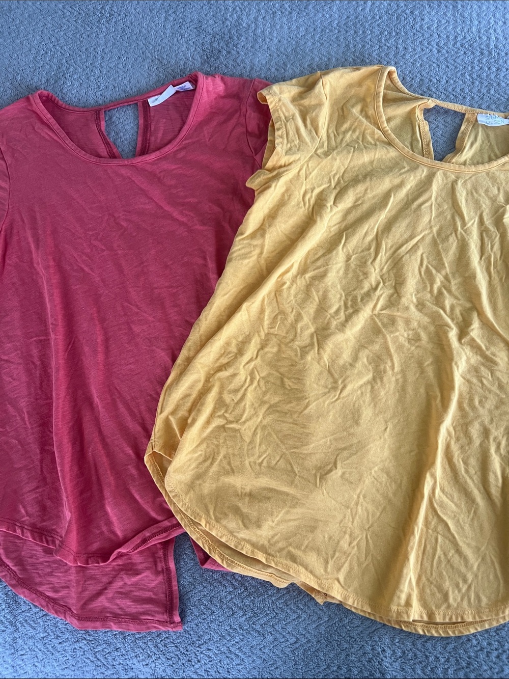 Sigrid Olsen Bundle of 2 Keyhole Crewneck T-Shirts Sizes S-M Yellow & Coral